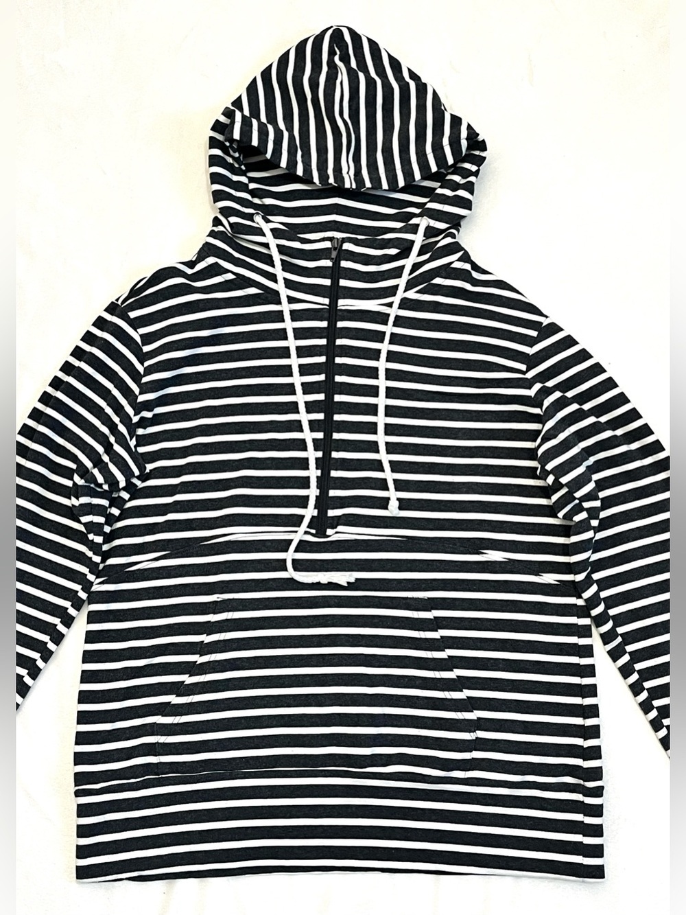 Vanilla Bay Women’s Dark Gray and White Striped Half-Zip Drawstring Hoodie XL - Picture 2 of 16